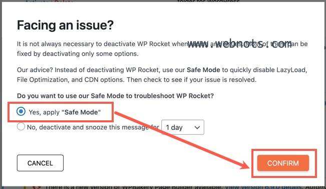 How to use safe mode in WP Rocket plug-in? illustrations4