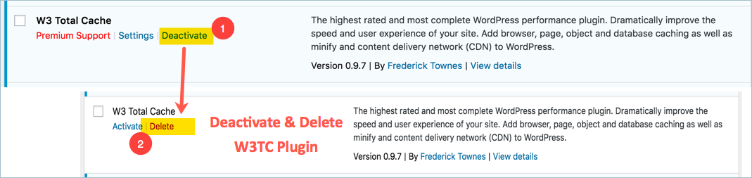 How to completely uninstall and remove the W3 Total Cache plugin? illustrations1