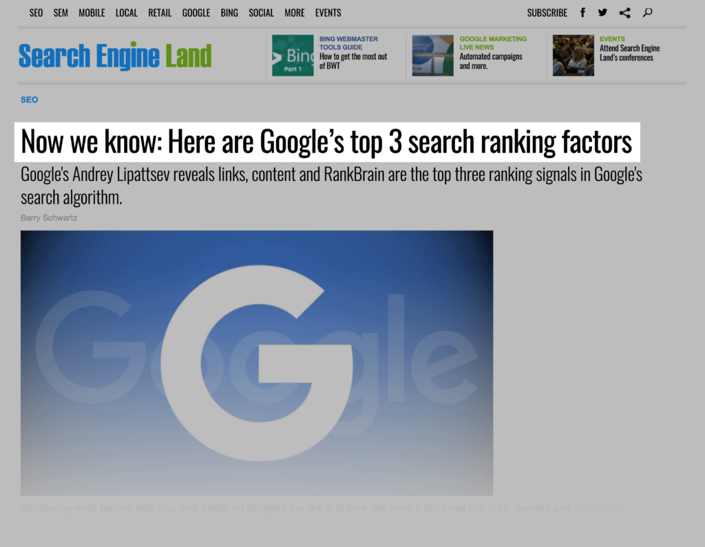 Illustrations of 13 core ranking factors of Google search engine20