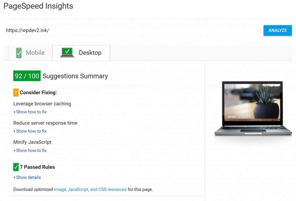 How to achieve the full score illustration of Google PageSpeed Insights test19